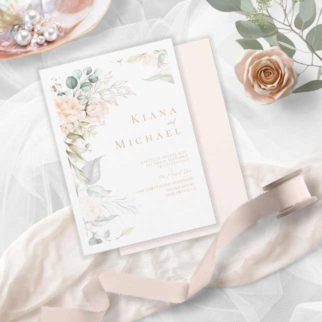 Pearl Blush Floral Wedding V2 ID989 Einladung (Von Creator hochgeladen)