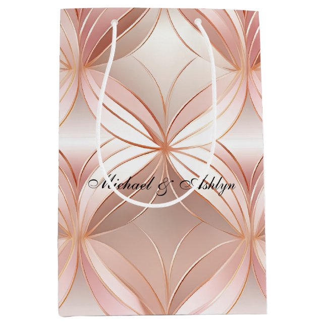 Pearl Blush Pink Rose Gold Abstrakte Hochzeit Mittlere Geschenktüte (Vorderseite)