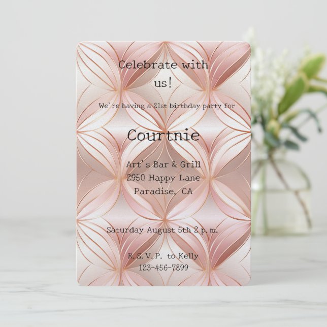 Pearl Blush Pink Rose Gold Glam Circles Birthday Einladung (Stehend Vorderseite)