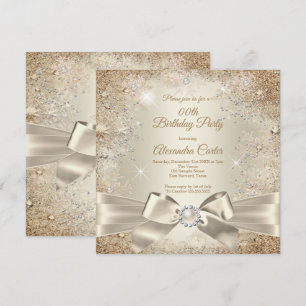 Pearl Bow Beige Creme Gold Snowflake Party Einladung