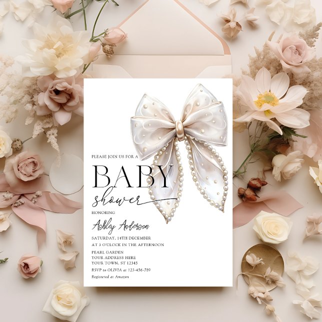 Pearl Bow Girl Babydusche Einladung (Von Creator hochgeladen)