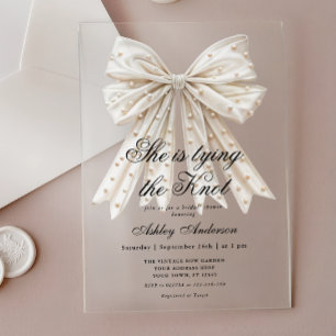 Pearl Bow Sie bindet die Knot Bridal-Dusche Acryleinladungen