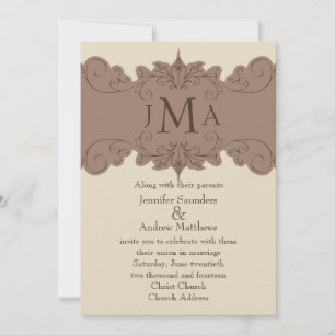 Pearl, braune Vintage Wirbel Hochzeitseinladungen Einladung