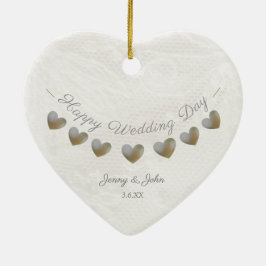 Pearl & Creme Spitzenherz Trauung Keramik Ornament
