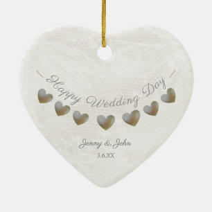 Pearl & Creme Spitzenherz Trauung Keramik Ornament