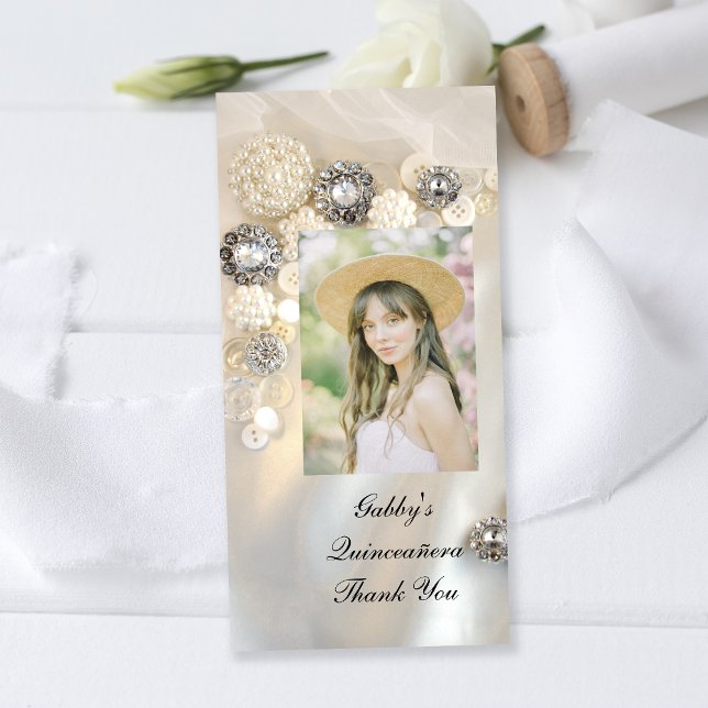 Pearl Diamond Buttons Quineañera Vielen Dank Dankeskarte (Von Creator hochgeladen)