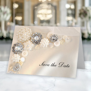 Pearl Diamond Knöpfe Quinceañera Save the Date Einladung