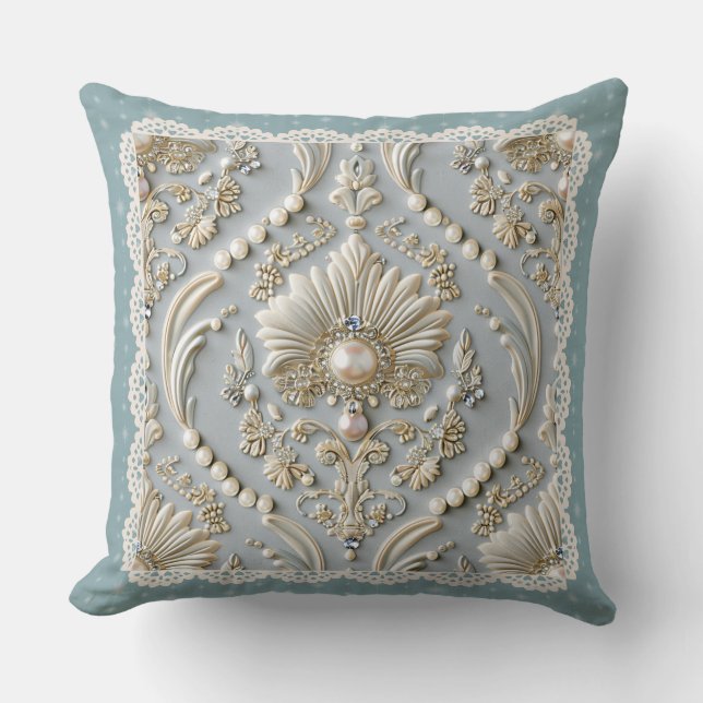 Pearl Elegance: Kristallbestickter Musterwirbel Kissen (Vorderseite)