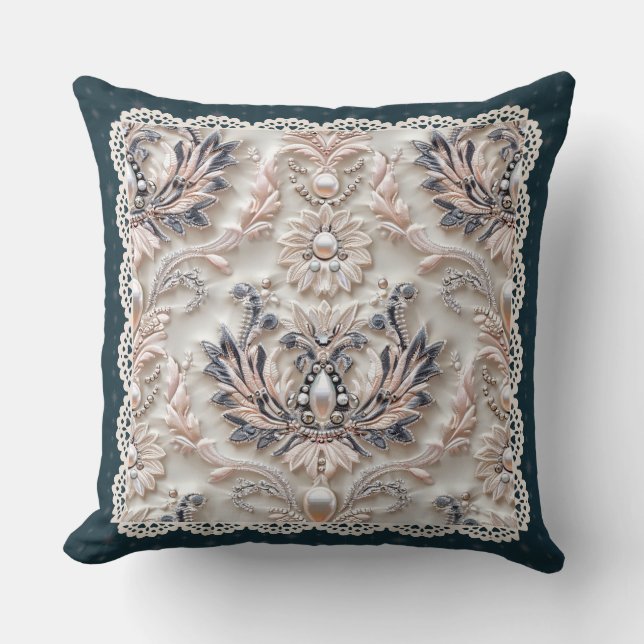 Pearl Elegance: Kristallbestickter Musterwirbel Kissen (Vorderseite)