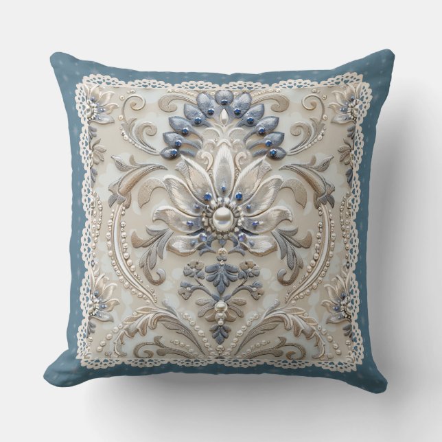 Pearl Elegance: Kristallbestickter Musterwirbel Kissen (Vorderseite)