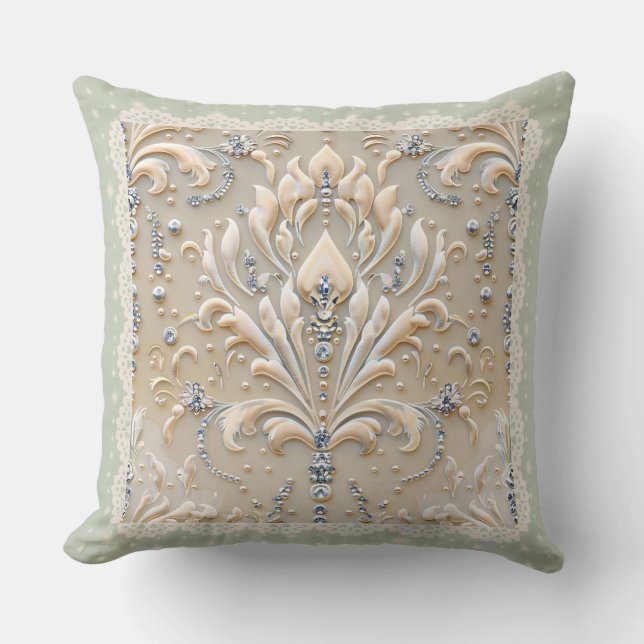 Pearl Elegance: Kristallbestickter Musterwirbel Kissen (Vorderseite)