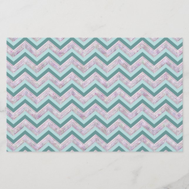Pearl Floral Aquamarin ZigZag Muster Briefpapier (Vorderseite)