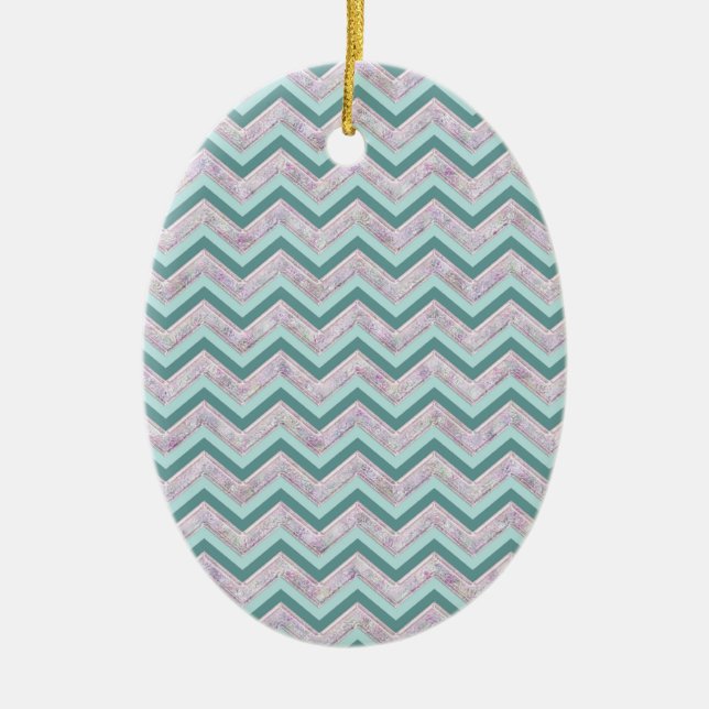 Pearl Floral Aquamarin ZigZag Muster Keramik Ornament (Vorne)