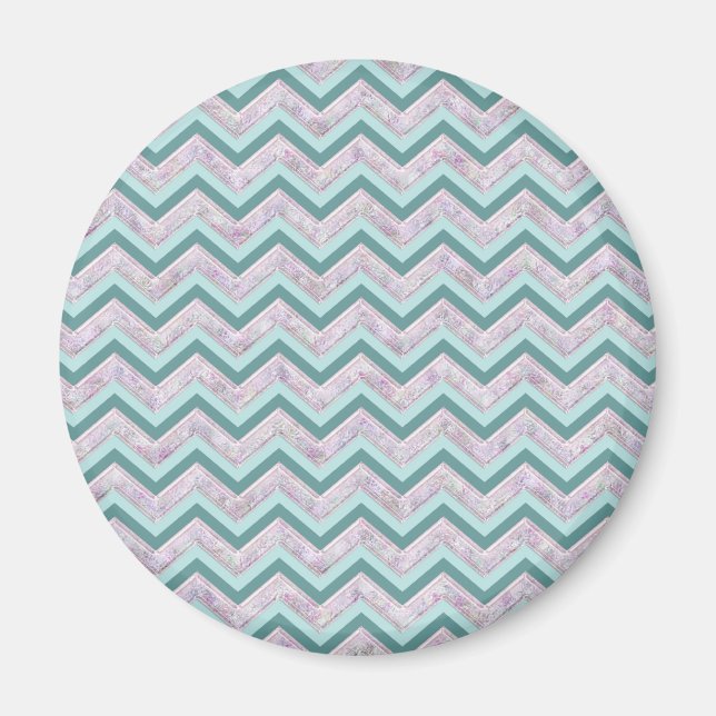 Pearl Floral Aquamarin ZigZag Muster Magnet (Vorne)