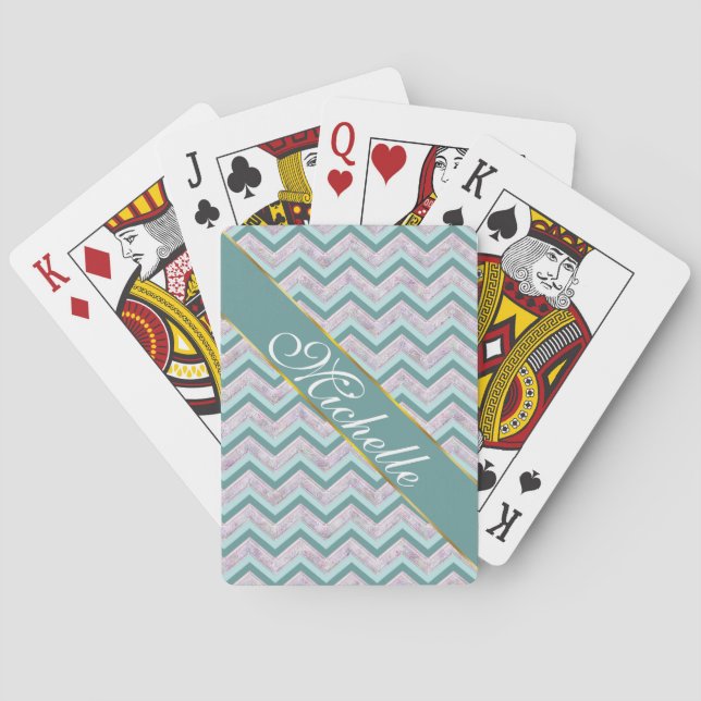 Pearl Floral Aquamarin ZigZag Muster Spielkarten (Rückseite)