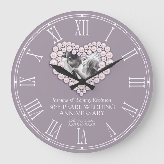 Pearl Foto Herz 30. Hochzeitstag Brauch Große Wanduhr (Vorderseite)