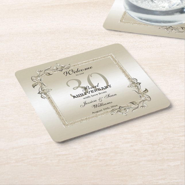 Pearl Gem & Glitzer 30. Hochzeitstag Rechteckiger Pappuntersetzer (angewinkelt)
