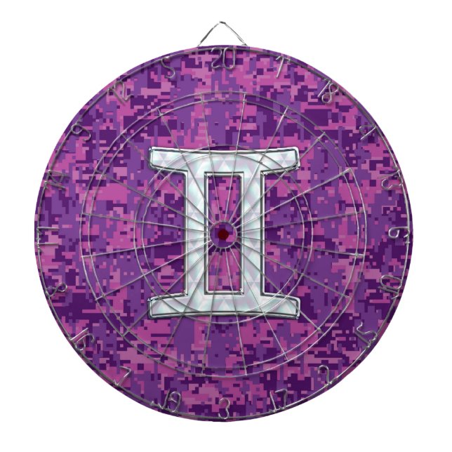 Pearl Gemini Zodiac Symbol auf Digital Camouflage Dartscheibe (vorne)