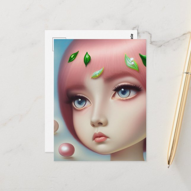 Pearl Girl mit blauen Augen Postkarte (Vorderseite/Rückseite Beispiel)
