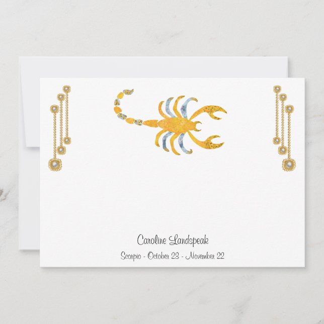 Pearl & Gold Juwelen mit Scorpio Zodiac Sign Mitteilungskarte (Vorderseite)