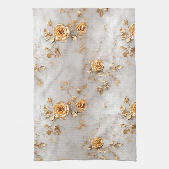 Pearl Gold Rose Floral Geschirrtuch (Vertikal)