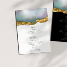 Pearl Golden Agate Geode Wedding Dinner Menu Card