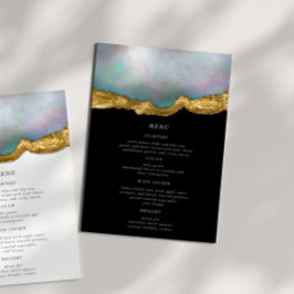 Pearl Golden Agate Geode Wedding Dinner Menu Card Einladung