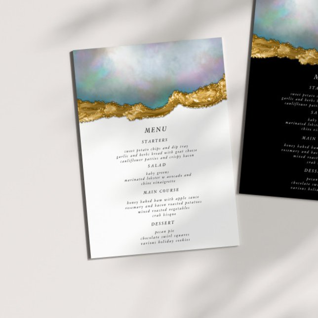 Pearl Golden Agate Geode Wedding Dinner Menu Card Einladung (Von Creator hochgeladen)