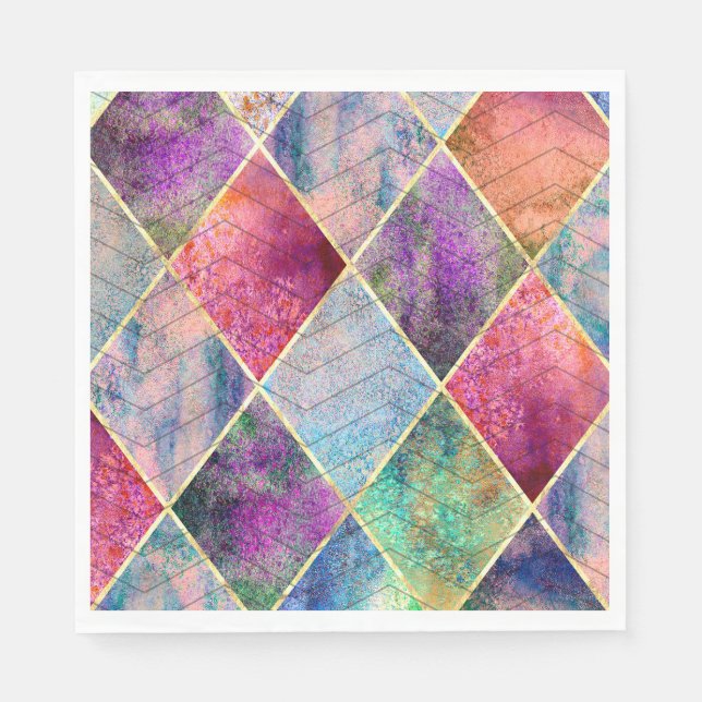 Pearl Harlequin Herringbone Trippy Hippie Rainbow Serviette (Vorderseite)