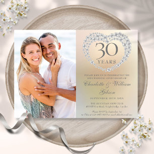 Pearl Heart 30. Hochzeitstag Foto Einladung