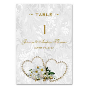 Pearl Hearts & Blume Damask Hochzeit Tischnummer