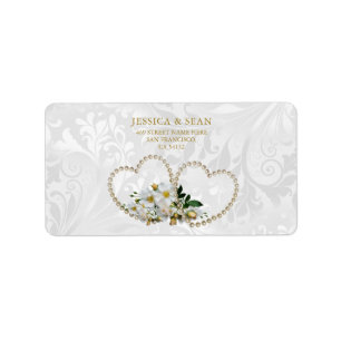 Pearl Hearts & Blume Damask Wedding Adressaufkleber