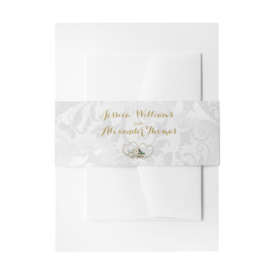 Pearl Hearts & Blume Damask Wedding Einladungsbanderole