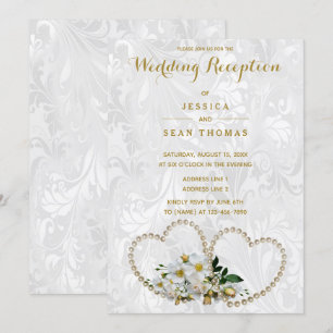 Pearl Hearts & Blume Damask Wedding Empfang Einladung