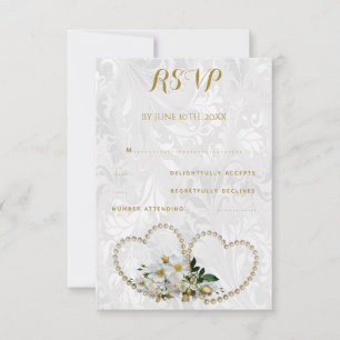 Pearl Hearts & Blume Damask Wedding UAWG RSVP Karte