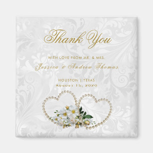 Pearl Hearts & Blume Damask Wedding Vielen Dank Magnet