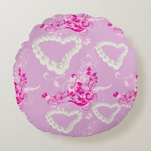 Pearl Hearts Pink Floral Swirl Mauve Throw Kissen (Vorderseite)