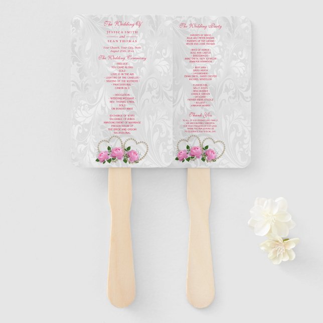 Pearl Hearts & Rose Damask Programm Fächer (Vorne und Hinten)