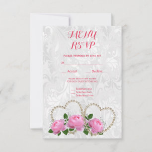 Pearl Hearts & Rose Damask Wedding Menu UAWG RSVP Karte