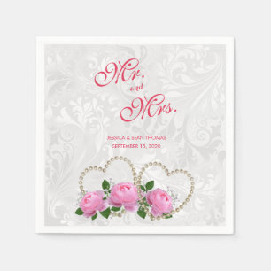 Pearl Hearts & Rose Damask Wedding Serviette