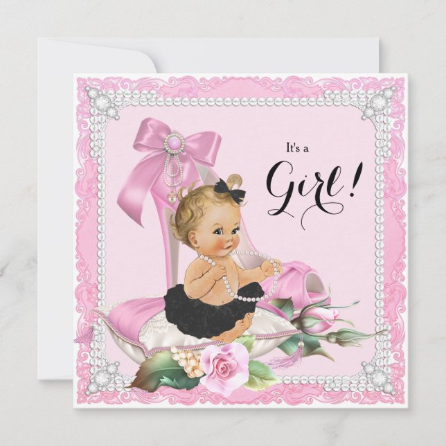 Pearl High Heel Shoe Baby Shower Einladung (Vorderseite)