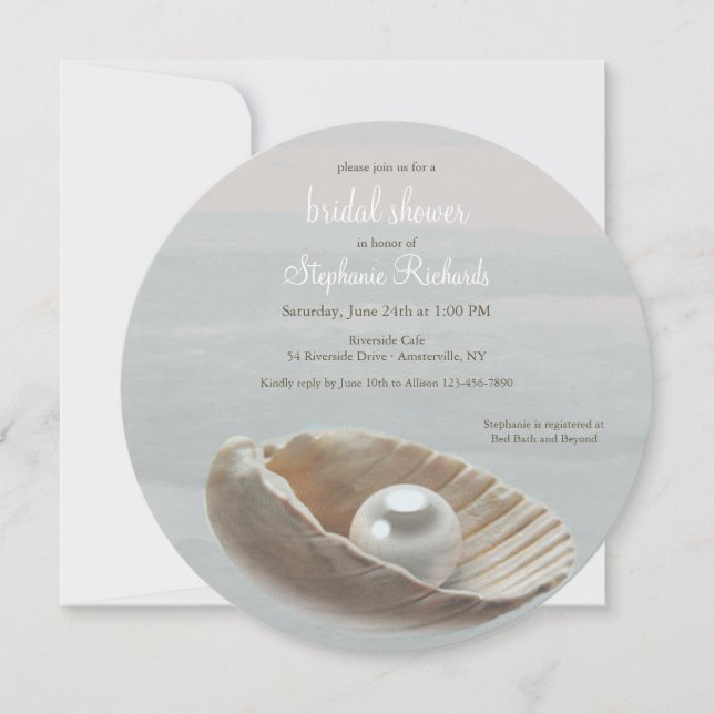 Pearl in Muschel Runde Bridal Dusche Einladung (Vorderseite)