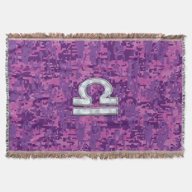Pearl Libra Zodiac Sign auf Fuchsia Digital Camouf Decke (Vorderseite)