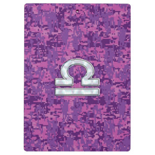 Pearl Libra Zodiac Sign auf Fuchsia Digital Camouf Klemmbrett