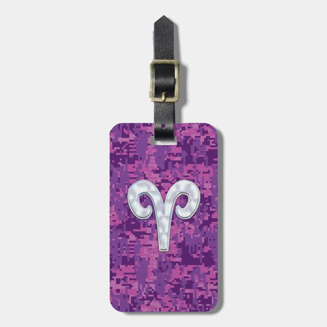 Pearl Like Aries Symbol auf Pink Digital Camouflag Gepäckanhänger (Vorderseite vertikal)