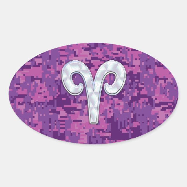 Pearl Like Aries Symbol auf Pink Digital Camouflag Ovaler Aufkleber (Vorderseite)
