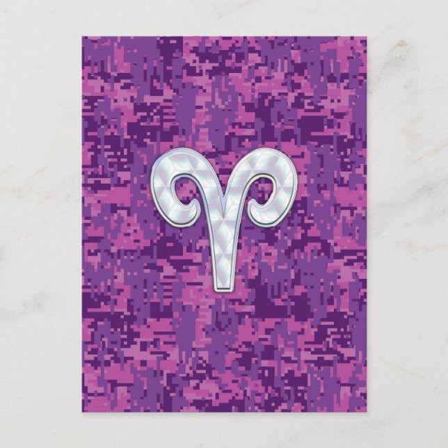 Pearl Like Aries Symbol auf Pink Digital Camouflag Postkarte (Vorderseite)