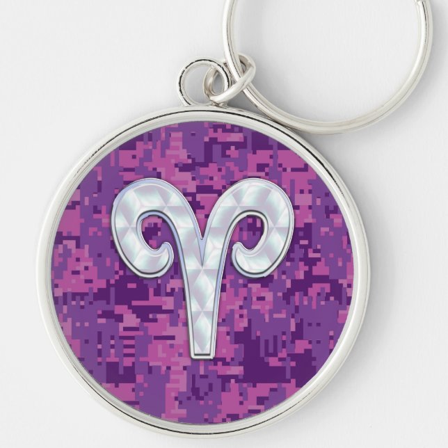 Pearl Like Aries Symbol auf Pink Digital Camouflag Schlüsselanhänger (Vorne)