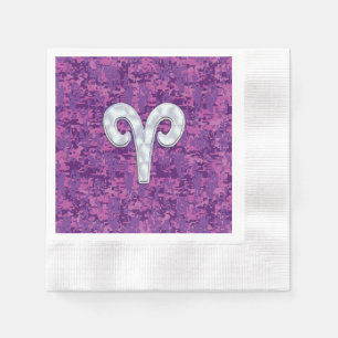 Pearl Like Aries Symbol auf Pink Digital Camouflag Serviette