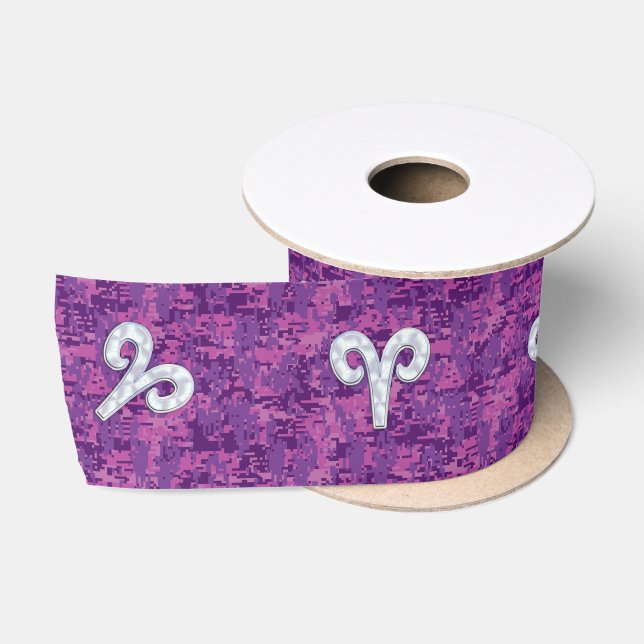 Pearl like Aries Zodiac Sign Pink Camouflage Satinband (Spule)